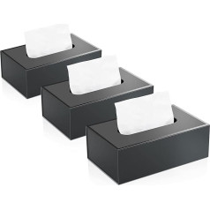 JiaWei Set of 3 Tissue Boxes 23.5 x 12 x 7.8 cm, Made of 1600 g/m² Extra Sturdy Cardboard, Rectangular Cosmetic Tissues Box with Magnetic Cover, Matte Surface and UV Edge Design - Black