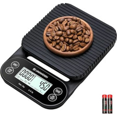 UNIWEIGH Kafijas svari ar taimeri 3 kg / 0,1 g, augstas precizitātes espresso svari ar taimeri/ automātiskās izslēgšanas/ taras funkciju, digitālie kafijas svari pilināmai kafijai, ar LCD displeju (baterijas iekļautas)