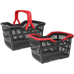 COM-FOUR® 2 x Plastic Shopping Basket with Handle - Carry Basket for Transport - Sturdy Plastic Basket in Black/Red - 39.5 x 29 x 22.5 cm (002 Pieces - Black/Red)