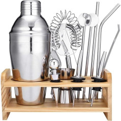 Matana 13 Stück Professionelles Cocktail Shaker Bar Set mit Cocktailbuch| Premium Edelstahl (Kein Rost, Kein Leck)| Cocktail Mixer, Cocktail Maker Kit mit Holzständer| Elegante Geschenkbox.