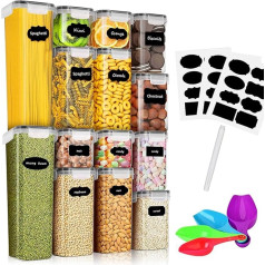 NINGESHOP Storage Jars Set, Storage Box, Cake Organiser, Airtight Storage Container, Plastic with Lid, Set of 14, Storage Jars for Storing Pasta, Cereal, Flour etc