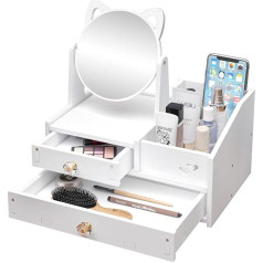 SAVOSWEET kosmētikas organizators Weiß,Schminktisch Organizer mit Spiegel,White Desktop Kosmetik Organizer,Make up Organizer mit Schublade für Kommode/Schlafzimme/Badezimmer