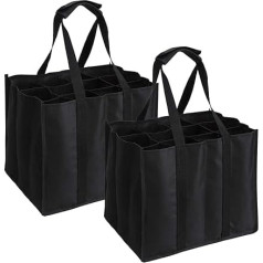 Tebery Pack of 2 Bottle Bags for 24 x 1.5 Litre Bottles, Water Bottle Day Bag with Dividers, Bag with Bottle Basket, Black, 34 x 26.5 x 27.5 cm, black