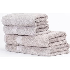 TRAMAS+ Set of 4 Premium Hand Towels 700 g, 2 Hand Towels 50 x 100 cm and 2 Bath Towels of 70 x 140 cm, 100% Cotton, Quick Drying and Absorbent - (Pearl Grey)