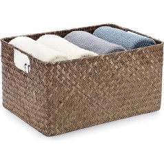 IGNPION Seagrass Storage Open Basket Living Room Decorative Basket Woven Wicker Cloth Basket Desktop Basket Rectangular Bathroom Storage Organiser Box, Shelves & Desks