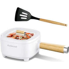 Audecook Hot Pot Electric 2 L, elektriskā panna ar nesadalāmu keramikas glazūru, 20 cm, pārnēsājama daudzfunkcionāla panna steikiem, olām, auzu pārslām, zupai, 350 W/800 W (balta, bez tvaicētāja)