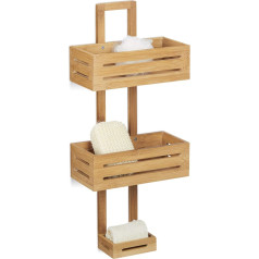 Relaxdays Duschregal Bambus H x B x T: 65 x 28 x 15,5 cm Duschablage aus Holz als Hängeregal Dusche mit 3 Ablagen Duschkorb als Badregal zum Hängen und rostfreier Badschrank sowie Badablage, natur