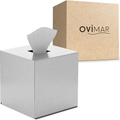 ovimar Square Cosmetic Tissues Box Svitringen | Nerūsējošais tērauds | Sudrabs | Ideāls kabatlakatiņu, papīra dvieļu vai kosmētikas salvešu dozators | Kuba forma vannas istabai, virtuvei vai ēdamgaldam