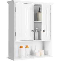 GOPLUS Wall Cupboard, Bathroom, Wooden Bathroom Cabinet with Adjustable Shelf, Wall Cabinet, Hanging Bathroom Cabinet, Kitchen Cabinet, 60 x 19 x 71 cm (White)