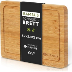 Daniks Augstas kvalitātes kapāšanas dēlītis, izgatavots no 100% bambusa, īpaši biezs 2 cm masīvkoka dēlītis ar sulas gropi, maizes dēlītis un servēšanas dēlītis, piemērots gaļai un dārzeņiem, 32 x 22 x 2 cm.