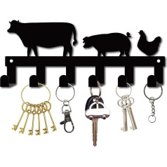 CREATCABIN Metal Key Holder Black Key Hook Wall Mount Hanger Decor Iron Hanging Organiser Skirt Decorative with 6 Hooks Cow and Pig Chicken Front Door Entrance Cabinet 10.6 x 4.3 Inches