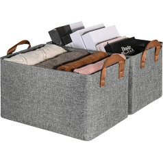 GRANNY SAYS Fabric Boxes for Shelf, Foldable Storage Box, Grey Fabric, Storage Basket, Wardrobe Organiser, Cabinet, Boxes Storage, Shelf Organiser Boxes Large - Mist Grey, Pack of 2