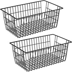 SANNO Freezer Baskets Farmhouse Wire Metal Baskets Wire Organiser Storage Containers Large Freezer Organiser Storage Containers Black Pack of 2