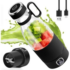 Portable Blender, MIAOKE 6 Blades Juicer for Juice Shake Smoothies 350ml Mini Blender with LED Display Rechargeable 3000mAh Battery for Home Sports Outdoor Travel Black