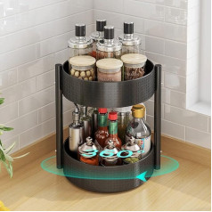 YunNasi Spice Rack Rotējošais pagrieziena galda organizators Melns oglekļa tērauda virtuves statīvs Lazy Susan Spice Rack Virtuves organizators Spice Rack garšvielu burciņām, garšvielu pudelēm