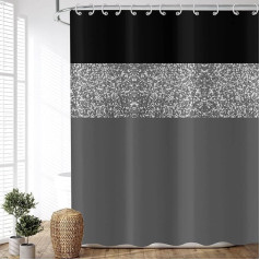 ASDCXZ Glitter dušas aizkars 180 x 180 cm, moderns melns, pelēks, mirdzošs, sudrabots, ūdensizturīgs, tekstilmateriāla vannas istabas dušas aizkars Mazgājams poliestera auduma dušas aizkars vannai ar 12 dušām