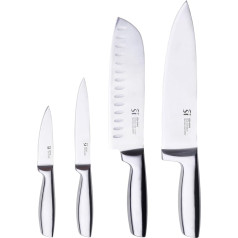 SAN IGNACIO Compact - 4 detaļu nerūsējošā tērauda nažu komplekts - 1 virtuves nazis 20 cm + 1 Santoku nazis 17 cm + 1 universālais nazis 12 cm - 1 dārzeņu nazis - satīna asmens