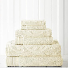 Modern Threads 6-Piece 2 Bath Towels, 2 Hand Towels, 2 Face Cloths Medallion Jacquard/Solid Ultra Soft 550GSM 100% Combed Cotton Towel Set Ivory