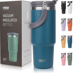 Riley Joy termo krūze 900 ml, 1200 ml, ar vāciņu un salmiņu, izgatavota no nerūsējošā tērauda, izolācija karstiem un aukstiem dzērieniem, kafijas krūze ūdenim, kafijai vai saldētai tējai (zila, 900 ml)