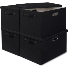 Glratia Storage Container with Lid, 17 Inches, Black, Pack of 4