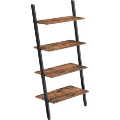 VASAGLE Shelving Unit - Ladder Wall Shelf with 4 Levels - Industrial Design Bookcase Shelving for Living Rooms, Kitchens, Offices - Iron, Stable, Slanted / Leaning Against the Wall - Dark Brown - LLS43BX