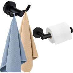 AMMIY tualetes ruļļu turētājs Towel Hook Sienas tualetes papīra turētājs 2 gabali Classic nerūsējošā tērauda vannas istabas piederumi Matēts melns