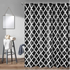 WedDecor Vannas istabas dušas aizkars Ūdensizturīgs Mildew Free Mildew Resistant Heavy Duty 100% poliestera mazgājams un tīrāms ar 12 aizkaru āķiem Trellis Black 180x200cm