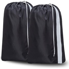Robuster Reise-Wäschesack, schwarz, XL (30x40) mit Riemen, Nylon-Material, verschließbarer Kordelzug, langlebig und waschbar, extra große Tasche, schmutziger Stoff-Organizer, 2 Stück