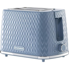 Daewoo SDA1823 Argyle Pattern Warm, Defrost and Cancel Electronic Browning Regulator | Removable Drip Tray | Self-Centering | 220-240V/50-60Hz/780-930W Light Blue, 2 Slices Toaster