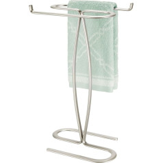 mDesign Vanity Towel Rail - Free Standing Towel Rack with 2 Rails for Small Guest Towels - Compact Metal Towel Rail - Matt Silver