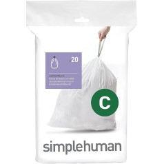 simplehuman CW0162 Code C passgenaue Müllbeutel, 10-12 litrų, Packung mit 20, weißer Kunststoff