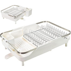 Erreke Drainer Tableware, Extendable, Stainless Steel Grid, Sink Spouts, Cutlery Holder, Protective Tips, White