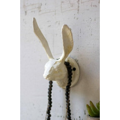 Kalalou Cast Iron Rabbit Wall Hook, Cast Iron, Antique White, One Size