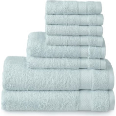 Welhome Basic 100% kokvilnas dvieļi (debeszils) - 8 gabalu komplekts - ātri žūstoši - absorbējoši - mīksti - 434 g/m² - mazgājami veļas mazgājamā mašīnā - 2 vannas - 2 roku - 4 veļas dvieļi