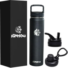 Kimyou Trinkflasche Edelstahl 750ml, Dreifach isolierte Wasserflaschen mit Strohhalmdeckel, Metall Wasserflaschen Hält heiß und kalt (750ml, Schwarz)