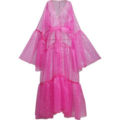 Sieviešu Drag karaliene Organza Bell piedurknēm Bathrobe halāts ģērbšanās kleita maternitātes kleita Foto Shoot Kimono Cardigan Bikini Cover Up