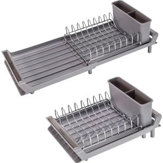 Erreke Dish Drainer Tableware Extendable Dish Drainer Spouts in the Sink Drainer Compact Cutlery Holder 28-47 x 20 cm Grey