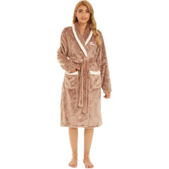 AMYTIS LINGERIE Bathrobe for Women, Female Dressing Gown, Soft Lightweight Plush Sleepwear with Pockets, Sizes S - 3XL, Letter coffee