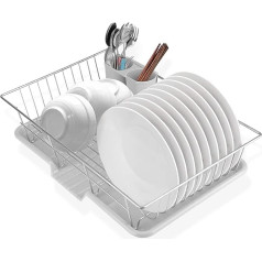 Ejoyous Dish Drainer, Galvanised Steel Dish Drainer with Drip Tray, Metal Dish Drainer, Dish Rack, Drip Tray, Cutlery Basket for Plates, Dishes and Cutlery