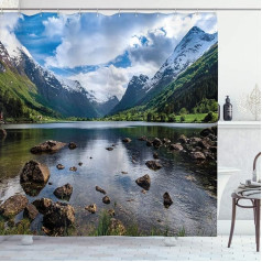 ABAKUHAUS River Open Sky Norway Dabas dušas aizkars ar 12 āķiem Viegli kopjams krāsu izturīgs pret ūdeni un baktērijām 175 x 200 cm Balta zaļa/brūna