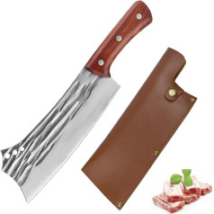 Fubinaty Küchenmesser handgefertigt geschmiedet Full Tang Chopping Knife High Carbon Steel Butcher Knife für Köche Knochen schneiden mit Lederscheide für Home Restaurant Outdoor Camping Jagd