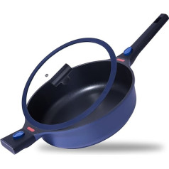 JEETEE Sauté panna 28 cm augstumā ar vāku, indukcijas panna ar nesadalāmu pārklājumu, ar noņemamu karstumizturīgu rokturi, piemērota visām plītīm, droša krāsnī, nesatur PFOA