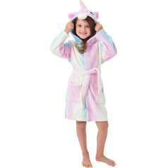 Meitenes ar kapuci vienradzis Bathrobe Dressing Gown Sleepwear Fleece Pievienotās josta ceļgala augsts garums