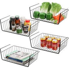 Tebery Pack of 4 Undershelf Storage Basket, Hanging Basket, Undershelf Hanging Metal Wire Basket Organizator for Kitchen, Pantry, Desk, Bookcase, Black