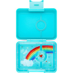 Yumbox Misty Aqua uzkodu kaste ar varavīksnes paplāti - Bento kaste ar 3 nodalījumiem, 6,7 x 5,1 x 1,8 cm, bērniem draudzīga, veselīgas uzkodas, BPA nesatur un ir viegli tīrāma