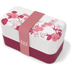 monbento - Bento Box MB Original Magnolia ar nodalījumiem Ražots Francijā - Izturīgs pret noplūdi - Pusdienu kaste ideāli piemērota birojam/ēdiena gatavošanai/skolā - BPA nesatur BPA - Pusdienu kastīte - Rozā ar ziediem