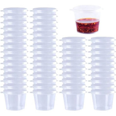 50 Pieces Plastic Containers with Lids, 4oz Round Plastic Food Containers Lids, Sauce Pots Small Plastic Pots for Takeaway Dessert Cups Sauce Chutney Ketchup