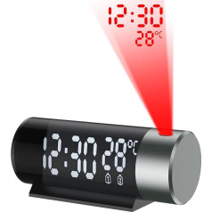 Projekcijas modinātājs, digitālais projekcijas modinātājs ar temperatūru un mitrumu, 180° projekcijas modinātājs ar snauduļa funkciju, divkāršs modinātājs, 12/24H, nakts režīms, regulējams spilgtums mājai, guļamistabai, birojam