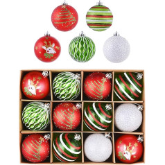 Valery Madelyn Christmas Baubles, 12 gab., 8 cm, Ziemassvētku eglīšu rotājumi ar dāvanu iepakojumu, Ziemassvētku eglīšu rotājumi ar pakaramo, rotājumi, Ziemassvētki, tēma, sarkana, zaļa, balta