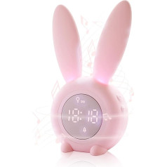 Kipida Children's Light Alarm Clock, Cute Rabbit, Children's Night Light Alarm Clock, Rabbit Alarm Clock for Girls, Digital Alarm Clock with Music, Light, USB Alarm Clock for Children, Bedside Lamp